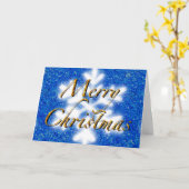 Vrolijk kerstfeest, blauwe sneeuwvlok kaart (Gele Bloem)