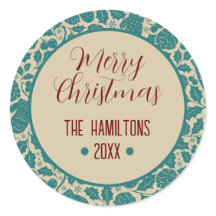 Vrolijk Kerstfeest Blauwgroen Bloemen Custom Famil