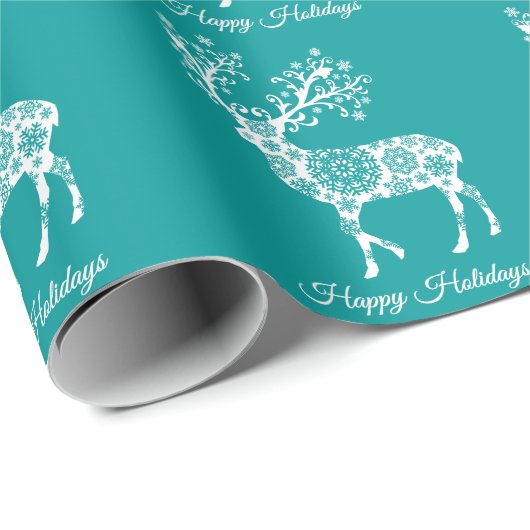 Vrolijk kerstfeest, blauwgroen verpakkingspapier m cadeaupapier (Rol Hoek)