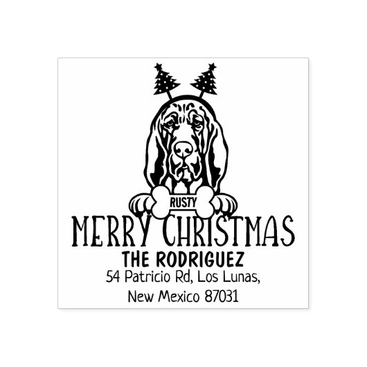 Vrolijk Kerstfeest Bloedhond Terug Adres Rubberstempel (Afrduk)