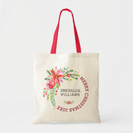 Vrolijk Kerstfeest Bloemen Boeket & Tekst Tote Bag