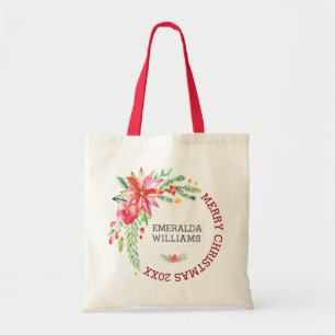 Vrolijk Kerstfeest Bloemen Boeket & Tekst Tote Bag