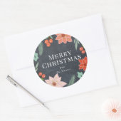 Vrolijk Kerstfeest Bloemen Chalkboard Vakantie Ronde Sticker (Envelop)