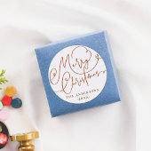 Vrolijk Kerstfeest Bloemen Lettering Familienaam Ronde Sticker