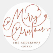 Vrolijk Kerstfeest Bloemen Lettering Familienaam Ronde Sticker (Voorkant)