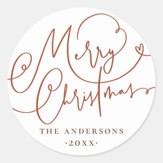 Vrolijk Kerstfeest Bloemen Lettering Familienaam Ronde Sticker (Voorkant)