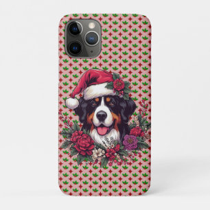 Vrolijk Kerstfeest Bloemen Santa Berner Mountain D Case-Mate iPhone Case