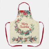 Vrolijk Kerstfeest bloemenbordeauxrode dennengroen Schort (Voorkant)