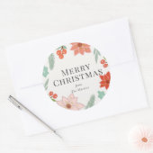 Vrolijk Kerstfeest Bloemencrème Witte Vakantie Ronde Sticker (Envelop)
