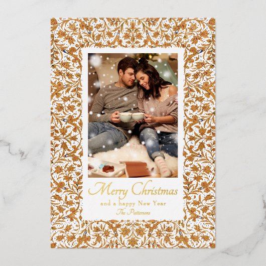 Vrolijk kerstfeest  bloemenfoto folie feestdagenkaart (Voorkant)