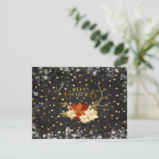 Vrolijk Kerstfeest Bloemengewei Confetti Feestdagenkaart (Staand voorkant)