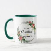 Vrolijk Kerstfeest Bloemenkrans en Script Green Mok (Links)