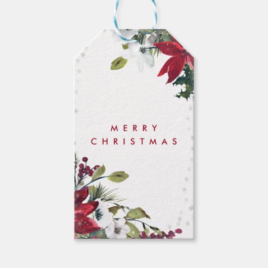 Vrolijk kerstfeest bloemenwinter cadeau labels cadeaulabel (Voorkant)