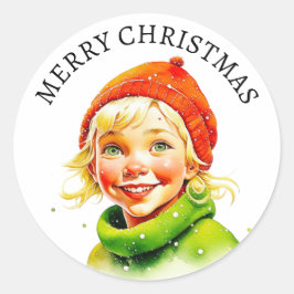 vrolijk kerstfeest |  blond klein meisje ronde sticker