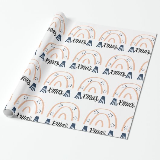 Vrolijk kerstfeest Boho Rainbow Gift Wrapping Pa Cadeaupapier (Uitgerold)