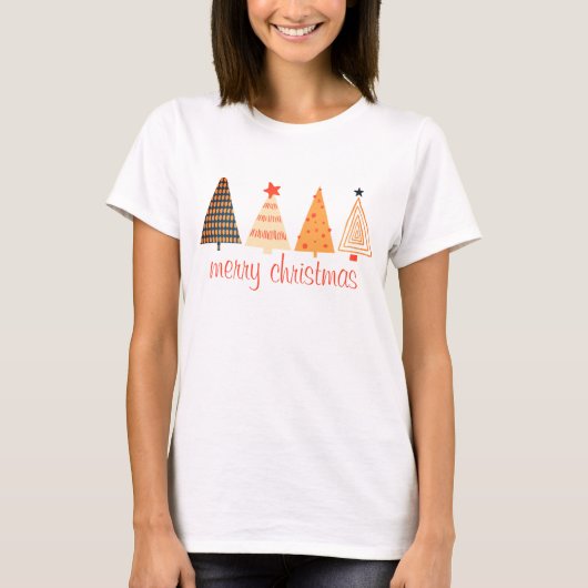 Vrolijk Kerstfeest Boho Sinaasappel Bomen Wit T-shirt (Voorkant)