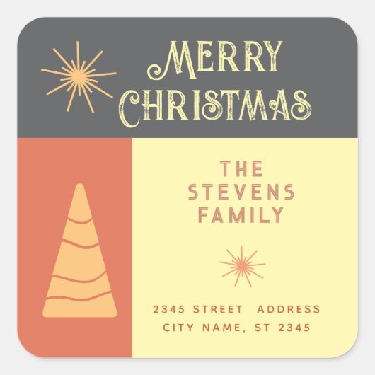 Vrolijk Kerstfeest boho vrolijk kleurenblok Vierkante Sticker (Voorkant)