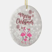 Vrolijk kerstfeest, Bokeh, Flamingos Family Santa  Keramisch Ornament (Rechts)