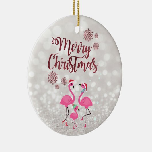 Vrolijk kerstfeest, Bokeh, Flamingos Family Santa  Keramisch Ornament (Rechts)