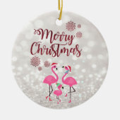 Vrolijk kerstfeest, Bokeh, Flamingos Family Santa  Keramisch Ornament (Voorkant)