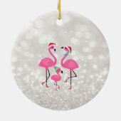 Vrolijk kerstfeest, Bokeh, Flamingos Family Santa  Keramisch Ornament (Achterkant)