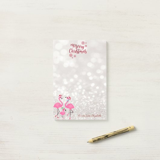 Vrolijk kerstfeest, Bokeh, Roze flamingos Sant Pet Post-it® Notes (Op bureau)
