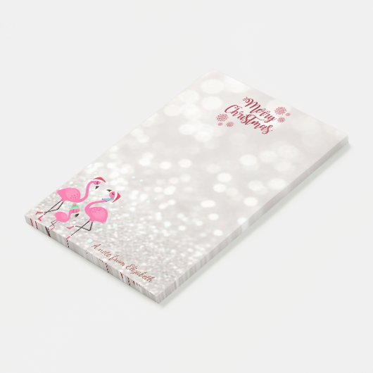 Vrolijk kerstfeest, Bokeh, Roze flamingos Sant Pet Post-it® Notes (Schuin)