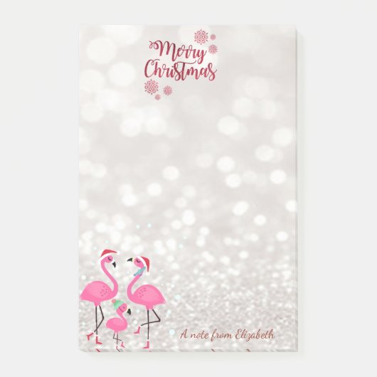 Vrolijk kerstfeest, Bokeh, Roze flamingos Sant Pet Post-it® Notes (Voorkant)
