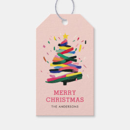 Vrolijk kerstfeest Bold Kleurrijke Roze Vakantie Cadeaulabel