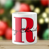Vrolijk Kerstfeest Bold Rood Initiaal 11oz Classic Koffiemok