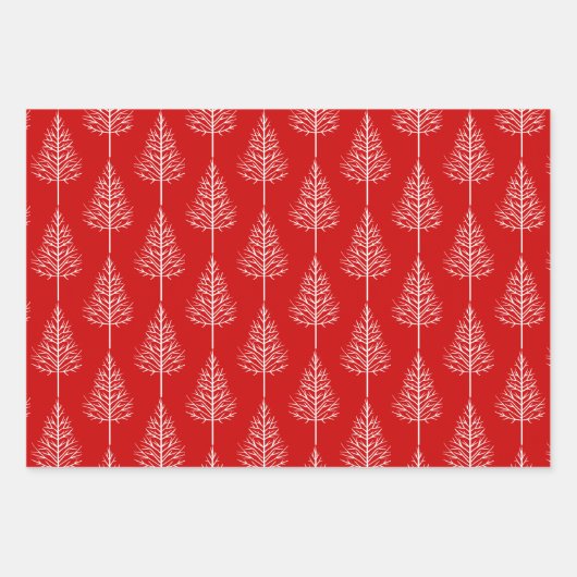 Vrolijk kerstfeest, bomen en polka-stippen rood inpakpapier vel (Voorkant)