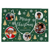Vrolijk kerstfeest bomen Fotonaam groen Groot Cadeauzakje (Achterkant)