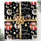 Vrolijk Kerstfeest Bomen Fotonaam Zwart Cadeaupapier