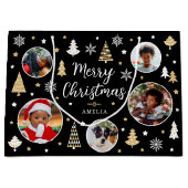 Vrolijk Kerstfeest Bomen Fotonaam Zwart Groot Cadeauzakje (Voorkant)