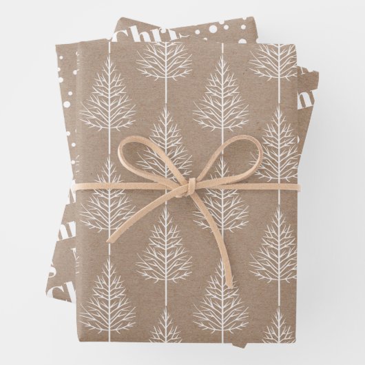 Vrolijk kerstfeest, bomen, polka dots rustieke vak inpakpapier vel (In situ)