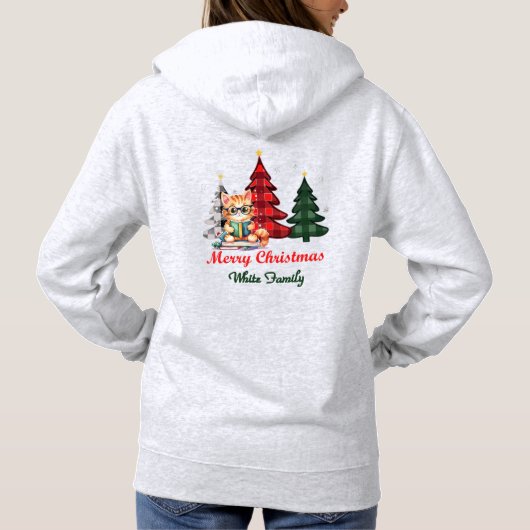 Vrolijk kerstfeest| Bomen | Schattigee kattennaam Hoodie (Achterkant)