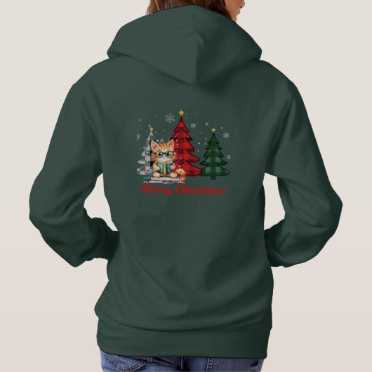 Vrolijk kerstfeest| Bomen | Schattigee kattennaam  Hoodie (Achterkant)