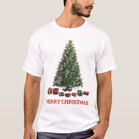 vrolijk kerstfeest. Boom (ontwerp 1) met geschenke T-shirt (Voorkant)