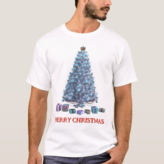 vrolijk kerstfeest. Boom (ontwerp 2) met geschenke T-shirt (Voorkant)