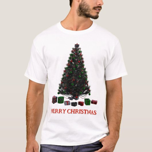 vrolijk kerstfeest. Boom (ontwerp 5) met geschenke T-shirt (Voorkant)