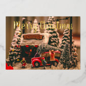 Vrolijk Kerstfeest  Boomwinkel Rode Truck Folie Feestdagenkaart (Voorkant)
