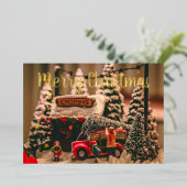 Vrolijk Kerstfeest  Boomwinkel Rode Truck Folie Feestdagenkaart (Staand Voorkant)