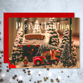 Vrolijk Kerstfeest  Boomwinkel Rode Truck Folie Feestdagenkaart