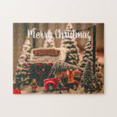 Vrolijk Kerstfeest  Boomwinkel Rode Truck Legpuzzel (Horizontaal)
