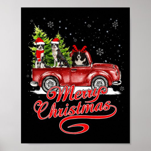 Vrolijk Kerstfeest Border Collie Dogs Santa Reinde Poster (Voorkant)