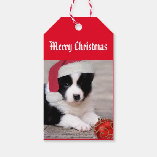 Vrolijk kerstfeest - Border Collie label Cadeaulabel (Voorkant)
