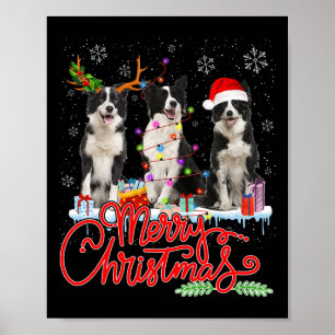 Vrolijk Kerstfeest Border Collie Santa Reindeer Li Poster