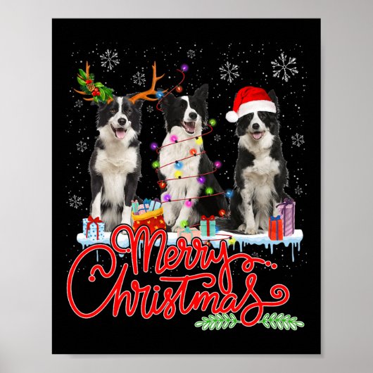 Vrolijk Kerstfeest Border Collie Santa Reindeer Li Poster (Voorkant)