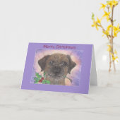 Vrolijk kerstfeest, Border Terrier Dog & Holly Kaart (Gele Bloem)