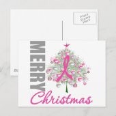 Vrolijk kerstfeest borstkankerroze lintje feestdagenkaart (Voorkant / Achterkant)